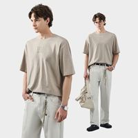 T-shirt décontracté à manches courtes pour homme en coton peigné, tissage lâche, anti-déformation, mélange de fibres élastiques, avec lettres, pour le quotidien (OEM/ODM)