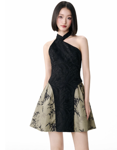 Vestido Largo Personalizable Estilo Chino con Cintura <span class=keywords><strong>Imperio</strong></span>, Cuello Halter, Antiestático, con Costuras de Hojas de Bambú, para Fiestas de Verano, Modelo B82 - Product Image 1
