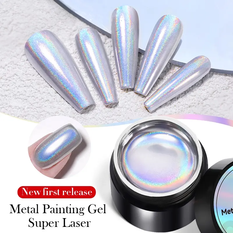 BORN PRETTY 5g Super Laser Holographic Metallic Painting Gel Nail Art Sparkly Rainbow Mirror Chrome Gel Polish for Nail Paint