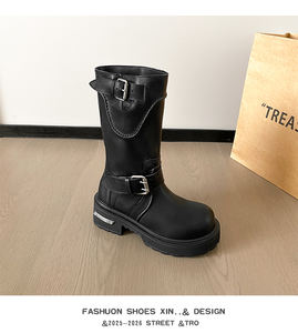 Nouvelles bottes longues à la mode, bottes de <span class=keywords><strong>moto</strong></span> rétro, bottes à talon haut, épaisses, antidérapantes - Product Image 6