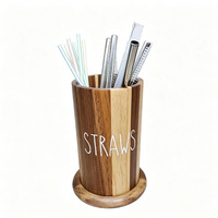 Support à pailles en bois d'acacia pour comptoir, grande capacité, organisateur d'ustensiles, rangement pour spatules et couverts pour plan de travail de cuisine