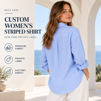 Chemise en coton rayée personnalisée pour femme, col rabattu, manches longues, coupe ample, boutonnée, pour le printemps, l'été et le quotidien