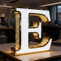 Letrero de Metal Electrochapado con Corte Láser Preciso, Letrero 3D Dorado con Letras, Logotipo Comercial Personalizado con LED para Publicidad, Letrero para Tienda, Letrero para Exteriores