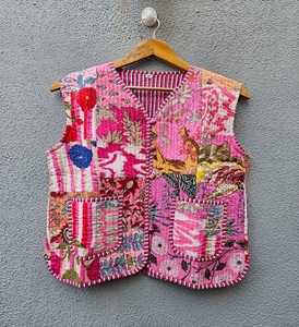 <b>Women</b>’s Handblock Printed Pink Floral Quilted Cotton <b>Jacket</b> <b>Lightweight</b> Quilted Ethnic with Button Front for <b>Women</b> Stylish - Product Image 1