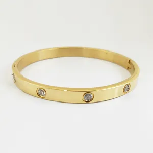 MECYLIFE التصميم الكلاسيكي البيضاوي المرأة إسورة المجوهرات الزركون الأزياء 18k الذهب الفولاذ المقاوم للصدأ الإسورة