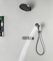 Système de douche thermostatique encastré en laiton chromé gris fusil avec robinet en céramique et affichage numérique intelligent