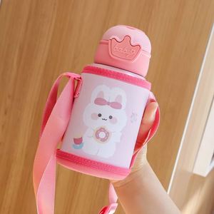BPA Free Toddlers and Kids Dual Wall Stainless Steel Thermal Vacuum Insulated Child Thermos Water <b>Bottle</b> With Straw Rope Strap - Product Image 3