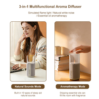 Diffuseur d'huiles essentielles sans fil avec batterie 2200 mAh, aide au sommeil, bruit blanc, diffuseur d'arômes avec lumière de flamme