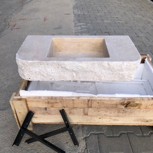 <span class=keywords><strong>Lavabo</strong></span> sur pied Newstar en travertin moderne, vasque en pierre naturelle, forme <span class=keywords><strong>rectangulaire</strong></span> arrondie, <span class=keywords><strong>lavabo</strong></span> rustique pour salle de bain - Product Image 4