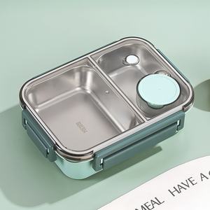 Contenitore per il pranzo in acciaio inossidabile per adulti, portatile, con 3 scomparti, vasetti per salse, sigillato, a tenuta stagna, tipo bento box, per ufficio - Product Image 3