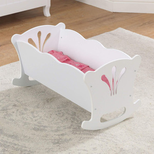 <span class=keywords><strong>Berceau</strong></span> à bascule en bois blanc pour bébé poupée 18 pouces avec coussin papillon rose couverture oreiller semblant jouer meubles cadeau pour 3 ans et plus - Product Image 3