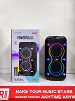 Enceinte extérieure JBR-6608 avec éclairage, deux haut-parleurs de 6,5 pouces, deux gros boutons, 7,4 V 50 W, télécommande, entrée AUX et microphone sans fil