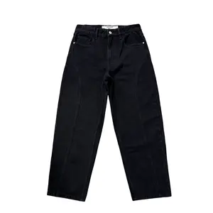 Pantalones vaqueros negros informales rectos de alta calidad para hombre, lavado oscuro de cintura media personalizado con cremallera Fly ODM Supply