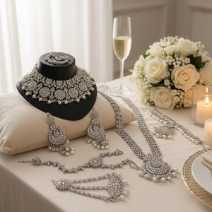 Elegant High Quality Brass Bridal Engagement Wedding Anniversary Party Ethnic Fashion <b>Set</b> Rhodium Plated Zircon Shadow Choker - Product Image 3