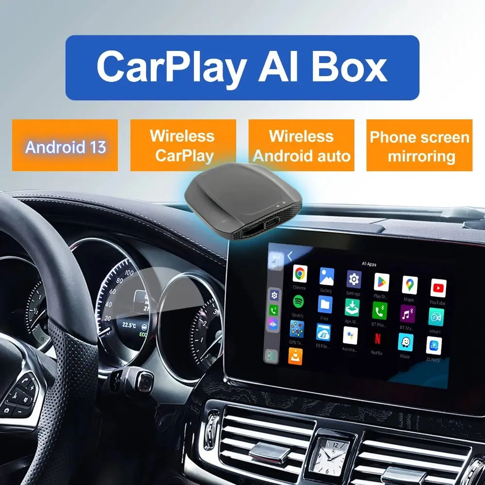 2024 nouvelle boîte magique Portable CarPlay Android 13 support vidéo multimédia Netflix Youtube APP sans fil voiture jouer Ai Box