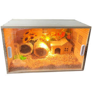 Casetta per Criceti e Piccoli Animali in Legno e Plastica, Resistente, con Mangiatoia, Nido e Box per Riproduzione, Controllo Intelligente della Temperatura, Apertura a Spinta - Product Image 1