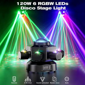 إضاءة دي جي متحركة من PKnight بقوة 120 واط، 6 أذرع، RGBW 4 في 1، مقاومة للماء IP65، هيكل ألومنيوم، دوران <span class=keywords><strong>540</strong></span> درجة، تحكم عن بعد DMX512، قابلة للتعتيم - Product Image 2