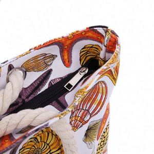 Factory Wholesale Ocean Style Women's Shoulder Shopping <b>Bag</b> <b>Large</b> Capacity Travel <b>Beach</b> <b>Bag</b> With Cotton Rope Handle - Product Image 5