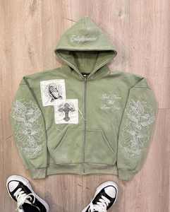 Écusson de broderie au design spécial personnalisé sweat à capuche pour homme unisexe sweats à capuche surdimensionnés en éponge française avec broderie de détresse pour hommes - Product Image 6