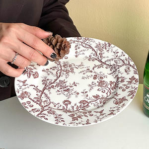 אירופה בסגנון וינטג 'ערב צלחות כחול פרחוני מודפסת צלחת פורצלן וצלחת חתונה וארוע - Product Image 5