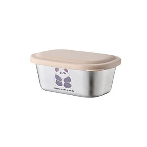 Stainless Steel Food Container Rectangle Clip On Lid Travel Storage Box With Panda Design 304 Metal Sealed Portable Kitchen Use - Product Image 1
