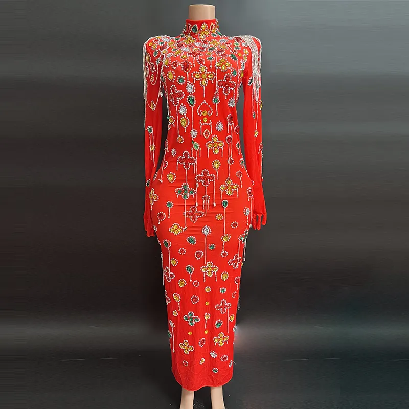 Novance Maxi Dress 2023 Crystals Stones Velvet Sexy Dress Evening Red Gowns For Women Dress Long Vestidos De Novia Por Mayor