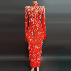 Novance Maxi Dress 2023 cristalli pietre velluto vestito Sexy abiti da sera rossi per le donne vestono abiti lunghi De Novia Por Mayor