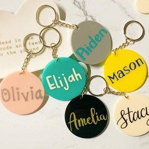 Personalized Name Round Plastic Key Chain Tag Keyrings Wholesale Fashion Customized Bag Tags Blank Acrylic Keychain for Friends