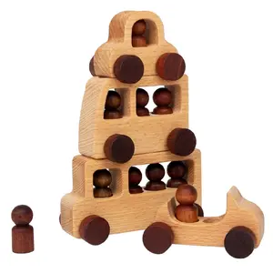 TS迷你木制汽车婴儿木制小雕像玩具积木平衡堆叠玩具