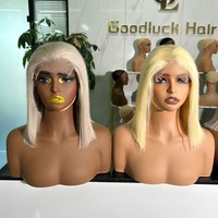 Perruque Lace Front Cheveux Brésiliens Goodluck, Perruque 100% Cheveux Humains Vierges Remy, Perruque Bob Courte Droite SDD Ondulée Naturelle Brésilienne