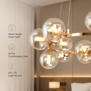Lustre moderne en verre finition or, hauteur réglable, pour salle à manger, salon, chambre à coucher, intérieur, lumière chaude G9 - Product Image 3
