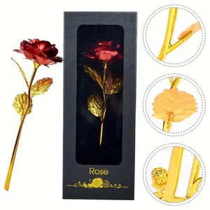 Élégante boîte cadeau 1 pièce en feuille d'or avec rose artificielle sans plumes, pour la Saint-Valentin et la Fête des Mères, plante décorative - Product Image 2