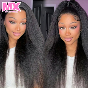 Peluca de Cabello Humano ManXu Kinky Straight 4C, Rizado Afro, con Pelo de Bebé, <span class=keywords><strong>Yaki</strong></span> Straight, Peluca Frontal de Encaje HD 13x4, Encaje Transparente - Product Image 3