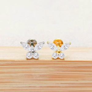 F136 Titane Lèvre Anneau Oreille Os Vis Conique Pendentif 5A Zircone Style Coré<span class=keywords><strong>en</strong></span> Fleur Aile Boucles D'oreilles 1.2 Épais 0.9 <span class=keywords><strong>Dent</strong></span> 1 Pcs - Product Image 3