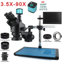 Microscope stéréo trinoculaire à double tige 35X-90X avec caméra numérique USB 48MP 4K pour réparation de téléphones portables et de cartes PCB