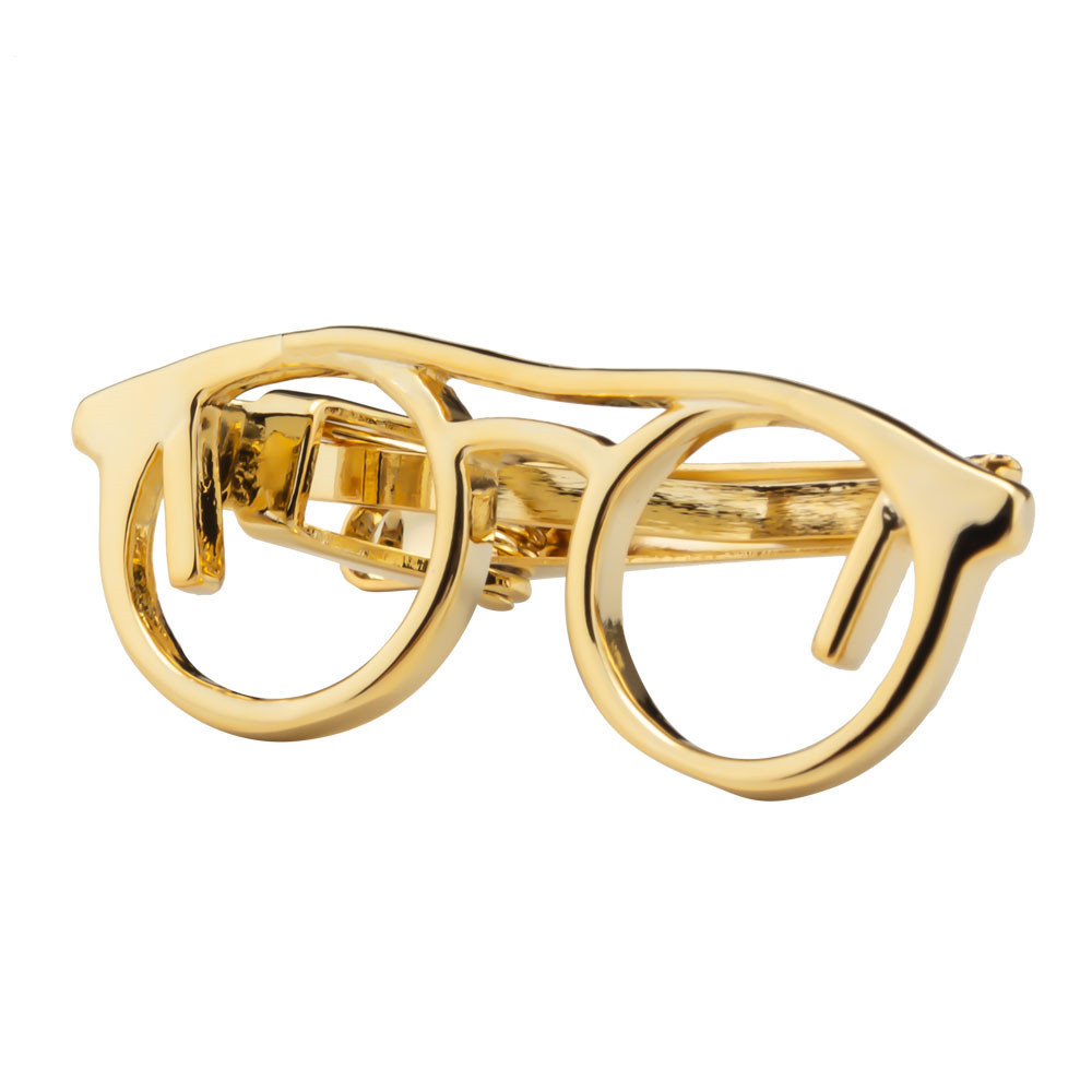 Креативные забавные металлические зажимы в форме очков золотого цвета, зажимы для мужских рубашек из медного сплава, металлические зажимы для галстуков