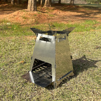 Réchaud de camping portable pliable en acier inoxydable avec support, grille et porte-plat pour 1-2 personnes