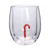 Vaso SUNYO de Doble Pared de Vidrio Borosilicato de Alta Calidad, 350 ml, Diseño de Bastón de Caramelo 3D, Resistente al Calor, Soplado a Mano, Libre de BPA, Apto para Lavavajillas