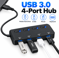 Hub USB 3.0 4 ports, adaptateur portable haute vitesse 5 Gbps pour ordinateur portable, ordinateur de bureau, disque dur mobile, clé USB