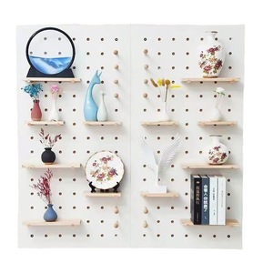 White Rectangle Wall Mounted Pegboard Storage Rack With <b>Hooks</b> And <b>Shelves</b> For Kitchen Organization - Product Image 5