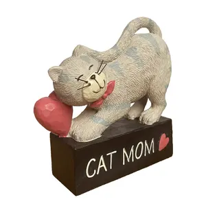 Figuras de resina de gato para decoración del hogar, figuritas decorativas Kawaii de poliresina para el día de la madre