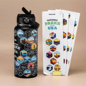 Biểu tượng tùy chỉnh 32oz 40oz công viên quốc gia USA chai nước, đầy đủ mô hình thành phố tường thép không gỉ Tùy chỉnh màu <span class=keywords><strong>Flask</strong></span> với rơm - Product Image 2