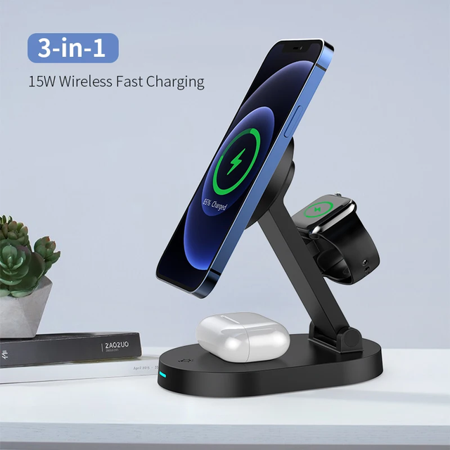 3 1 Foldable Wireless Charging Station 15W/20W PD 2.0 Fast Charging DC Input 360 Rotation for for Smart Watch