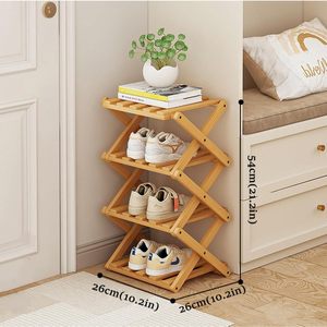 Wooden Multi Layer <b>Shoe</b> <b>Rack</b> 26x26x54cm Foldable <b>Storage</b> Shelf For Home Bedroom Dormitory - Product Image 1