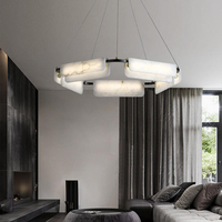 Lustre design de luxe simple, forme ronde et rectangulaire, en marbre naturel pour chambre, bureau, bar, luminaire suspendu en albâtre