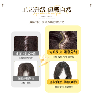 Perruque longue bouclée de marque nationale avec frange latérale, en fibre Kanekalon, ligne de cheveux naturelle, perruque complète pour toutes les formes de visage - Product Image 4