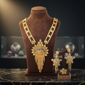 Conjunto de Collar Largo Chapado en Oro de Estilo Tradicional para Bodas Ortodoxas, Material de Latón, Longitud Ajustable, Joyería de Moda para Mujer - Product Image 4