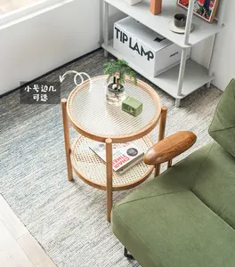 진짜 나무 지팡이가 차 테이블 현대 창조적 유리 원형 발코니 각도 작은 가장자리 몇