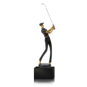 공장 새로운 디자인 블랙 골퍼 동상 폴리 수지 트로피 상 기념품 선물