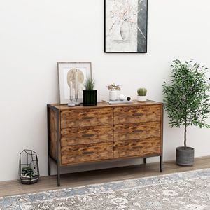 DB Style industriel Double commode 6 tiroirs de rangement en bois brun rustique avec cadre en acier robuste organisateur de vêtements - Product Image 2